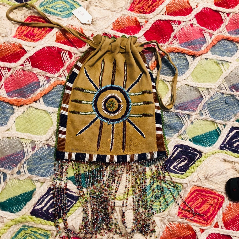 Vintage Hand Beaded Bag on Suede